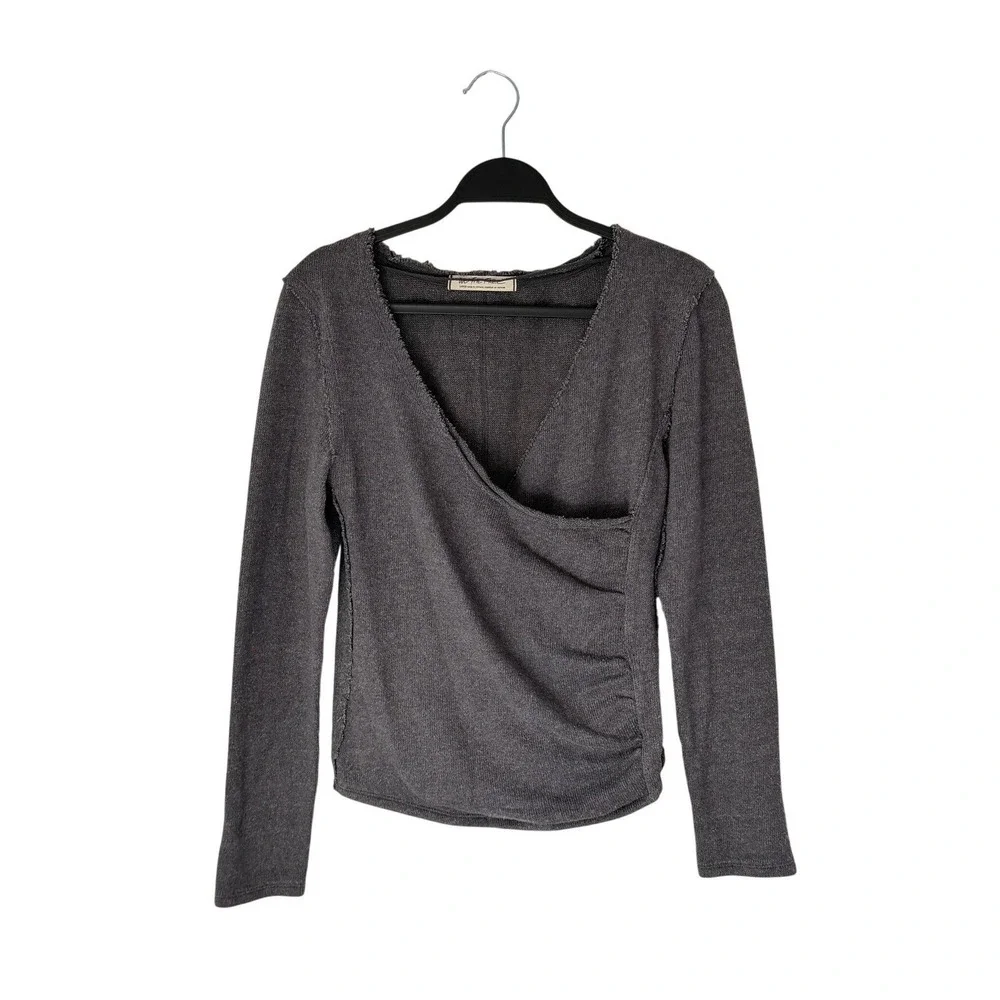 We The Free People Like A Boss Wrap Knit Long Sleeve Top Charcoal Gray L